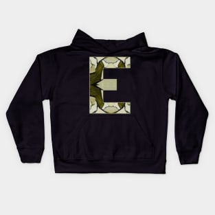 Letter E Monogram Initial Olive Green Pearl White Aesthetic Abstract Pattern Painting On Canvas Kids Hoodie